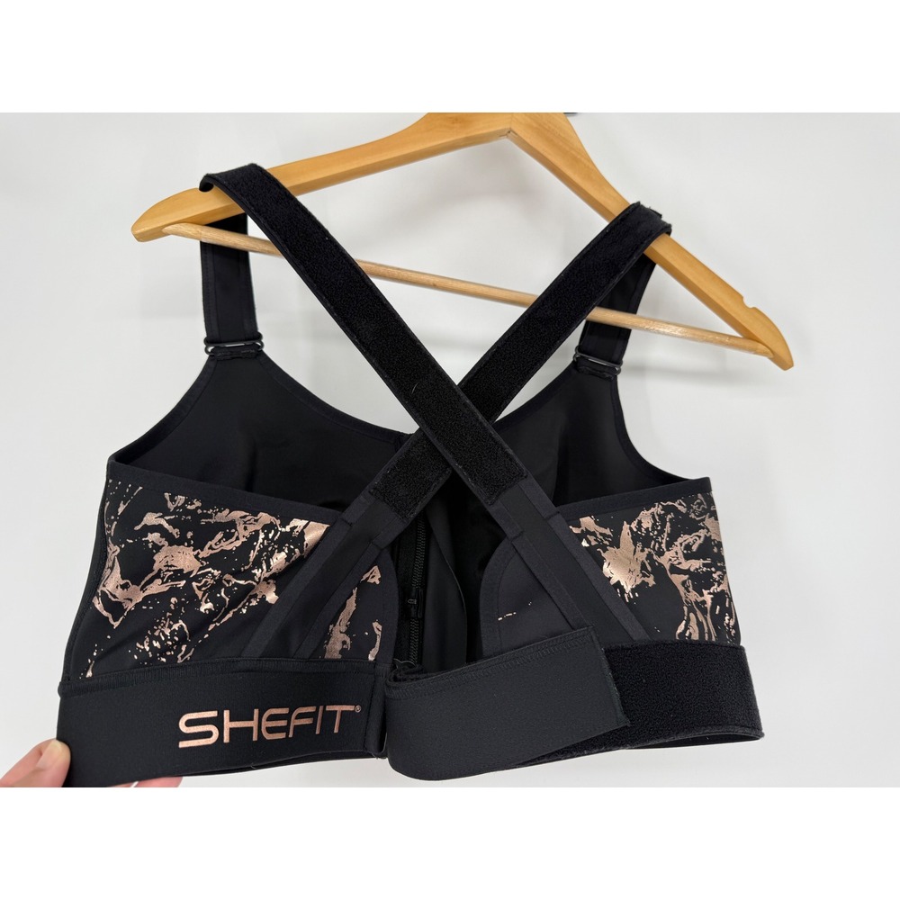 Shefit Ultimate Sports Bra Black Rose Gold Foil Medium Impact Size 2Luxe Gym 2X - Picture 6 of 13